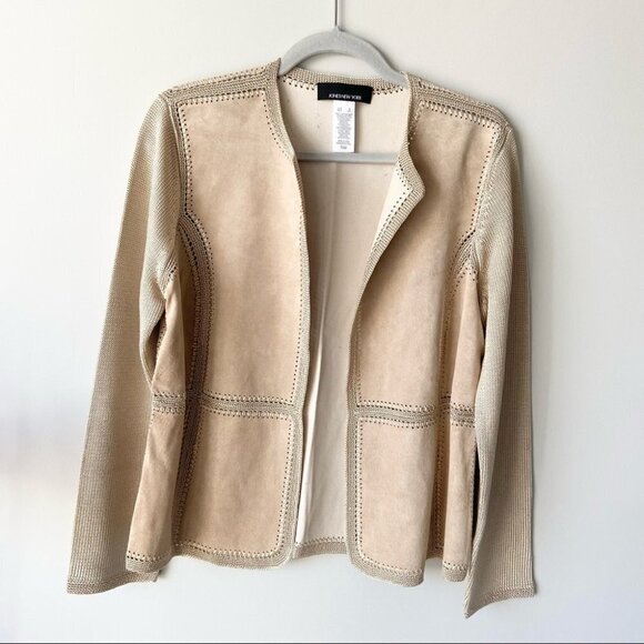 NWOT Jones New York  Suede Crochet Patchwork Open Front Jacket - Picture 4 of 16